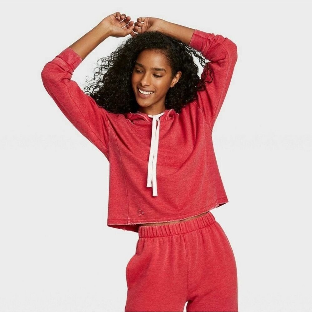 Colsie Cropped Distressed Hoodie